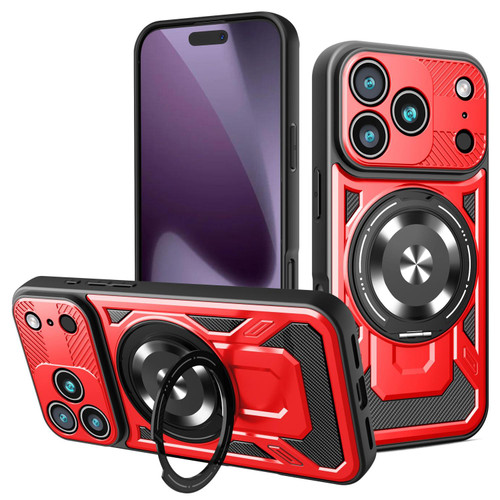 iPhone 17 Pro Armor Rotating Holder MagSafe Phone Case - Red