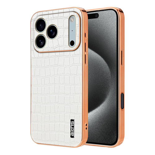 iPhone 17 Pro AZNS Electroplated Frame Crocodile Texture Full Coverage Phone Case - White