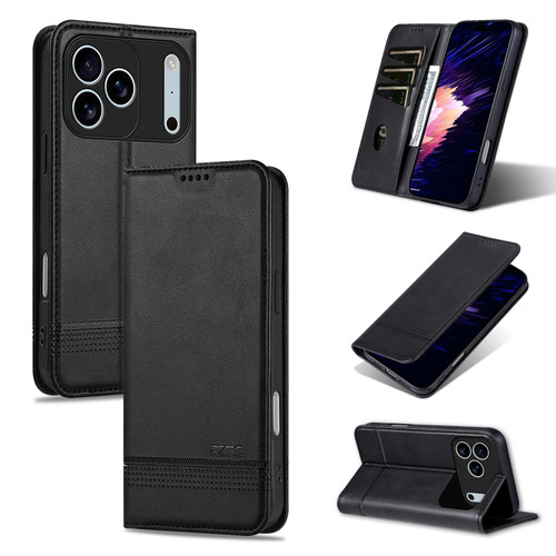 iPhone 17 Pro AZNS Magnetic Calf Texture Flip Leather Phone Case - Black
