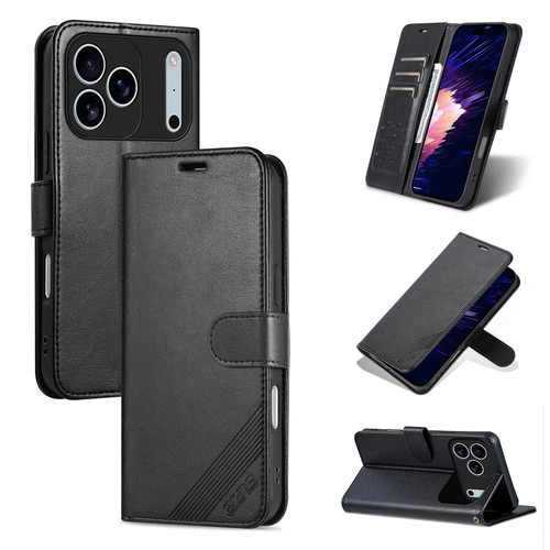 iPhone 17 Pro AZNS Sheepskin Texture Flip Leather Phone Case - Black