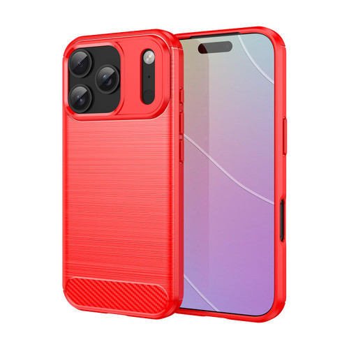 iPhone 17 Pro Brushed Texture Carbon Fiber TPU Phone Case - Red