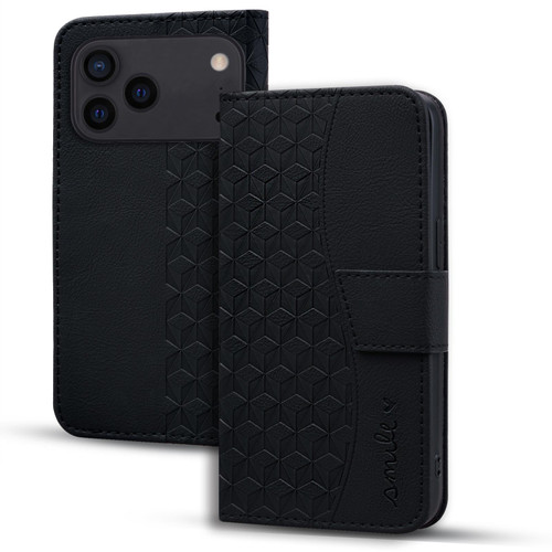 iPhone 17 Pro Business Diamond Buckle Leather Phone Case with Lanyard - Black