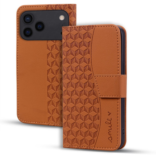 iPhone 17 Pro Business Diamond Buckle Leather Phone Case with Lanyard - Brown