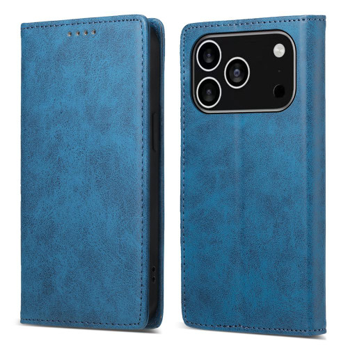 iPhone 17 Pro Business Solid Color Magnetic RFID Leather Phone Case - Blue