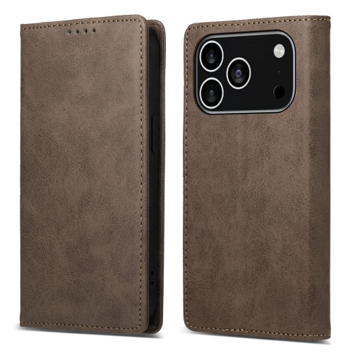 iPhone 17 Pro Business Solid Color Magnetic RFID Leather Phone Case - Brown