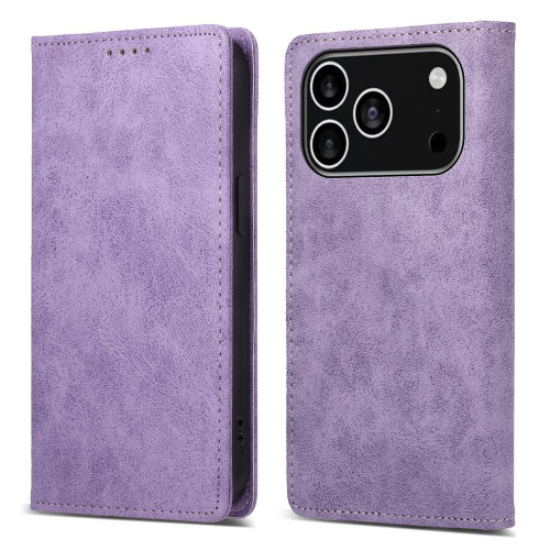 iPhone 17 Pro Business Solid Color Magnetic RFID Leather Phone Case - Purple