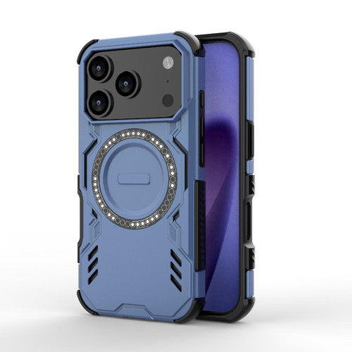 iPhone 17 Pro Butterfly Armor MagSafe Magnetic Ring Shockproof Phone Case - Blue