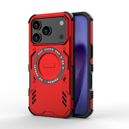 iPhone 17 Pro Butterfly Armor MagSafe Magnetic Ring Shockproof Phone Case - Red