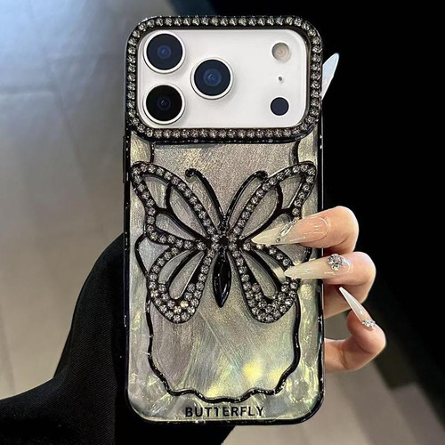 iPhone 17 Pro Butterfly Electroplating TPU Phone Case with Epoxy Cardboard - Black