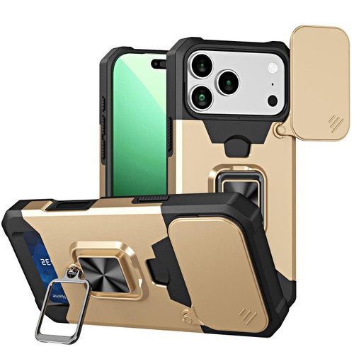 iPhone 17 Pro Camera Shield Card Slot PC+TPU Phone Case - Gold