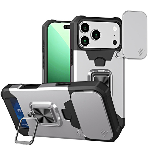 iPhone 17 Pro Camera Shield Card Slot PC+TPU Phone Case - Silver