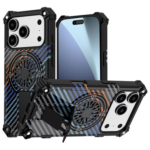 iPhone 17 Pro Camouflage Kickstand Rotating Shaft MagSafe Phone Case - Carbon Fiber Rainbow
