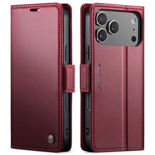 iPhone 17 Pro CaseMe 023 Butterfly Buckle Litchi Texture RFID Anti-theft Leather Phone Case - Red