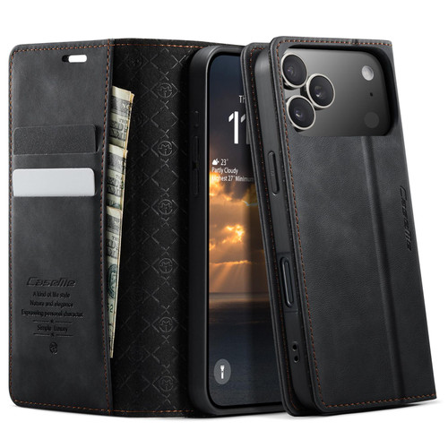 iPhone 17 Pro CaseMe 033 Calf Leather Lining Microfibre RFID Blocking Phone Case - Black