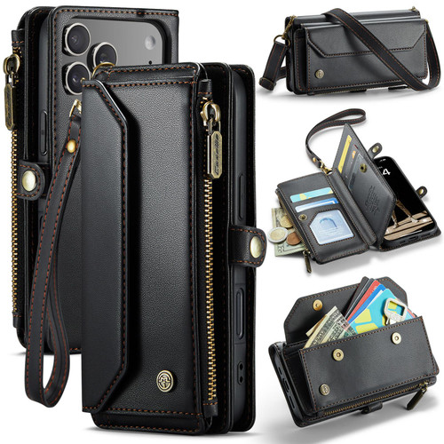iPhone 17 Pro CaseMe C36 Card Slots Zipper Wallet RFID Anti-theft Leather Phone Case - Black