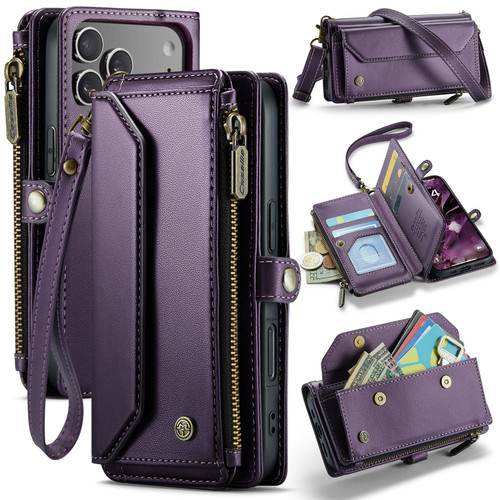 iPhone 17 Pro CaseMe C36 Card Slots Zipper Wallet RFID Anti-theft Leather Phone Case - Purple