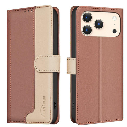 iPhone 17 Pro Color Matching RFID Anti-theft Leather Phone Case - Brown