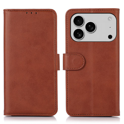 iPhone 17 Pro Cow Texture Leather Phone Case - Brown