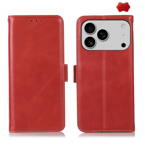 iPhone 17 Pro Crazy Horse Top Layer Cowhide Leather Phone Case - Red