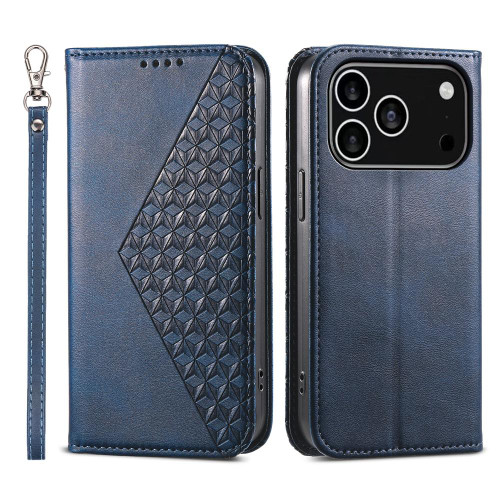 iPhone 17 Pro Cubic Grid Calf Texture Magnetic Leather Phone Case - Blue