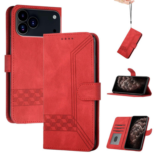 iPhone 17 Pro Cubic Skin Feel Flip Leather Phone Case - Red