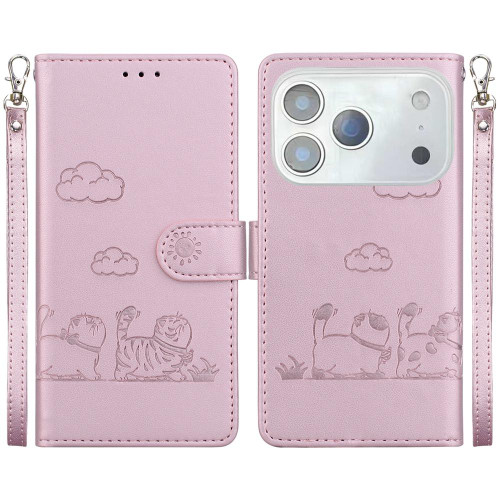 iPhone 17 Pro Cute Cats RFID Leather Phone Case - Rose Gold