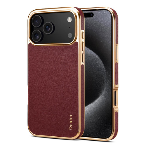 iPhone 17 Pro Denior Cowhide Leather Plating Phone Case - Red