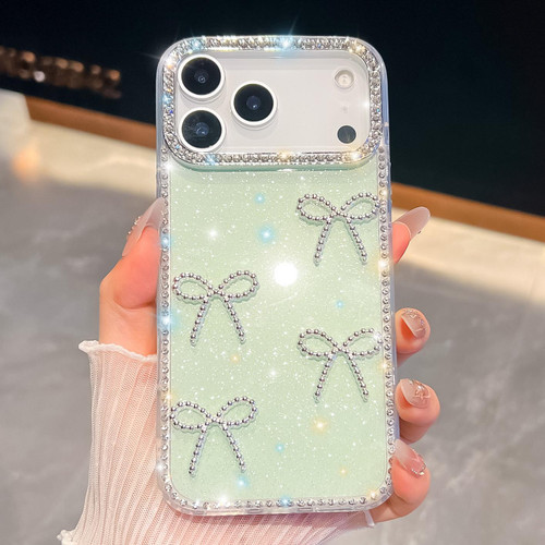 iPhone 17 Pro Diamond Glitter Bow-knot Four-Corner Shockproof Phone Case - Light Green
