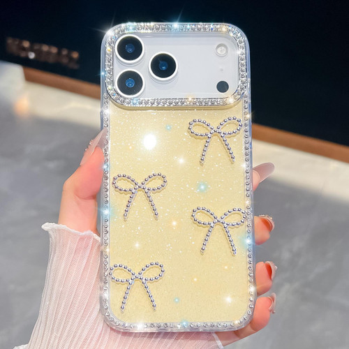 iPhone 17 Pro Diamond Glitter Bow-knot Four-Corner Shockproof Phone Case - Light Yellow