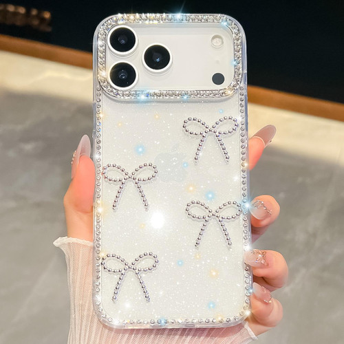 iPhone 17 Pro Diamond Glitter Bow-knot Four-Corner Shockproof Phone Case - Transparent