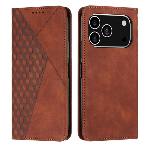 iPhone 17 Pro Diamond Splicing Skin Feel Magnetic Leather Phone Case - Brown