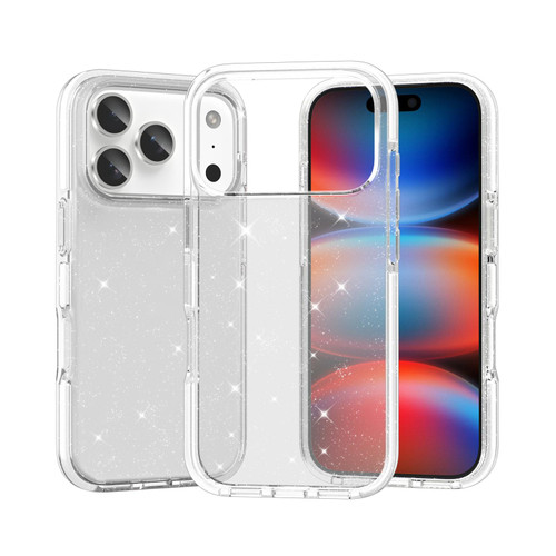 iPhone 17 Pro Dual Color Clear Glitter TPU + TPE Full Coverage Phone Case - Glitter White