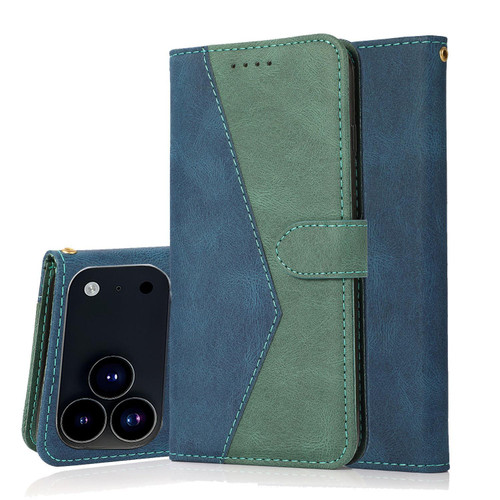 iPhone 17 Pro Dual-color Stitching Leather Phone Case - Blue Green