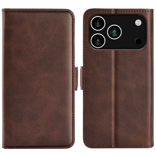 iPhone 17 Pro Dual-side Magnetic Buckle Horizontal Flip Leather Phone Case - Brown