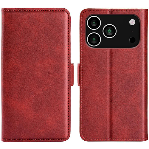 iPhone 17 Pro Dual-side Magnetic Buckle Horizontal Flip Leather Phone Case - Red
