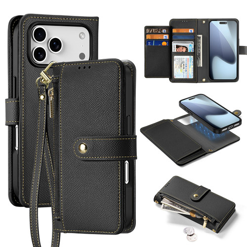 iPhone 17 Pro DUX DUCIS Lawa Series 2 in 1 Wallet Zipper Detachable MagSafe Phone Case with Lanyard - Black