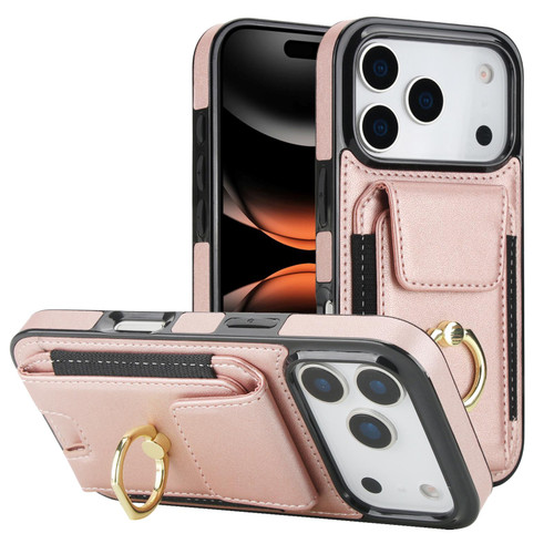 iPhone 17 Pro Elastic Card Bag Ring Holder Phone Case - Rose Gold