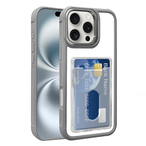 iPhone 17 Pro Electroplated Card Bag Acrylic Hybrid TPU Phone Case - Grey
