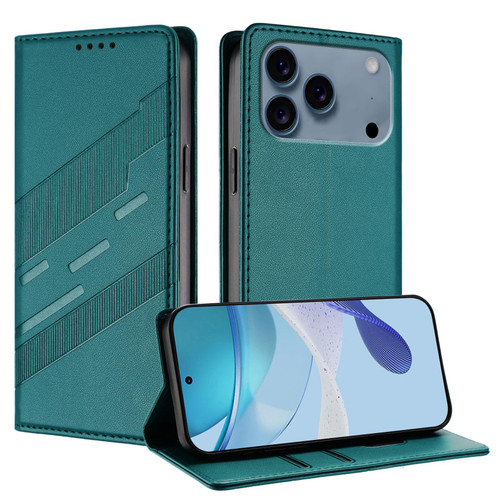 iPhone 17 Pro Embossed Multi-functional Wallet Retro Leather Phone Case - Dark Green