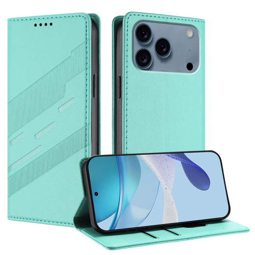 iPhone 17 Pro Embossed Multi-functional Wallet Retro Leather Phone Case - Mint Green