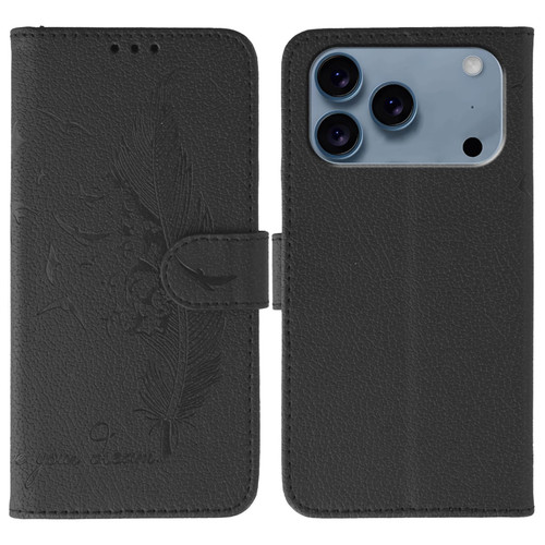 iPhone 17 Pro Feather Pattern Litchi Texture Leather Phone Case - Black