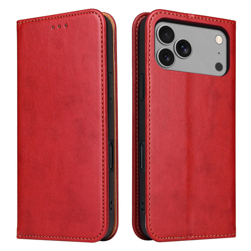 iPhone 17 Pro Fierre Shann PU Genuine Leather Texture Phone Case - Red