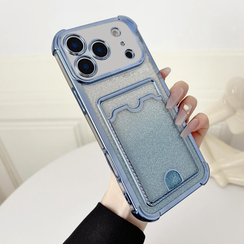 iPhone 17 Pro Four-cornered Glitter Electroplated Card Bag TPU Phone Case - Blue