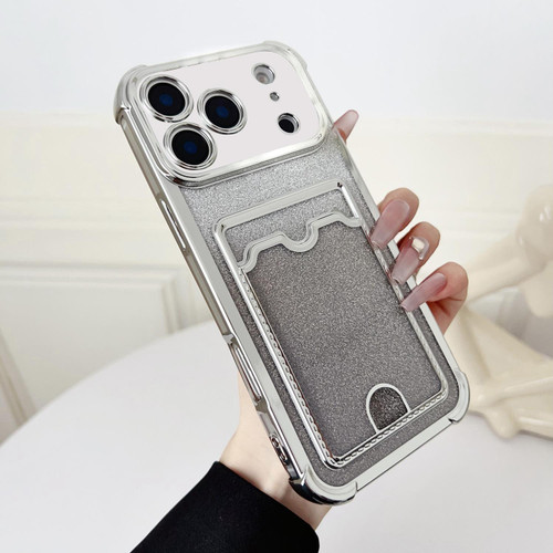 iPhone 17 Pro Four-cornered Glitter Electroplated Card Bag TPU Phone Case - Silver