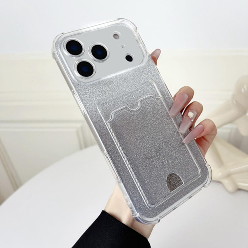 iPhone 17 Pro Four-cornered Glitter Electroplated Card Bag TPU Phone Case - Transparent