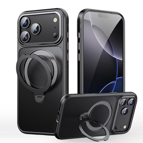 iPhone 17 Pro Gear-Style Stress Relief 360 Rotation Holder MagSafe Phone Case - Black