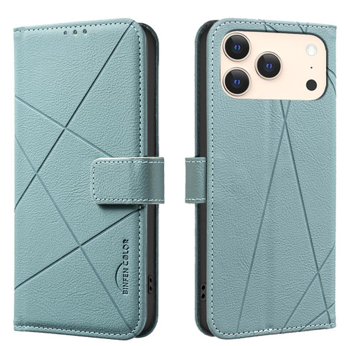 iPhone 17 Pro Geometric Pattern RFID Leather Phone Case - Green