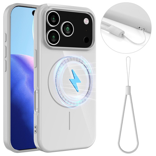 iPhone 17 Pro Glossy TPU Shockproof MagSafe Phone Case with Lanyard - White