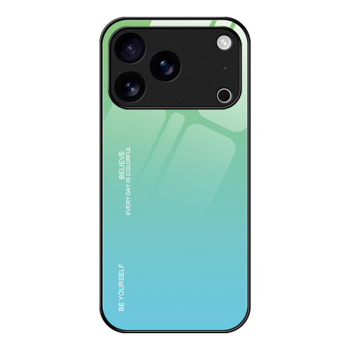 iPhone 17 Pro Gradient Color Glass Phone Case - Green Cyan