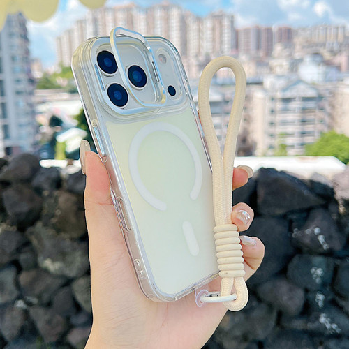 iPhone 17 Pro Gradient Discolor MagSafe Phone Case with Holder / Wrist Strap - White